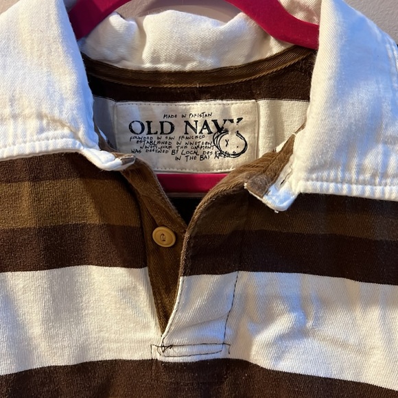 Old Navy Striped Long-sleeved Polo Top Brown/Cream Stripes Cropped a little - Picture 3 of 5